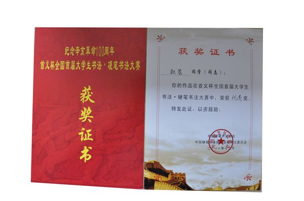 杜莹同学获得优秀奖