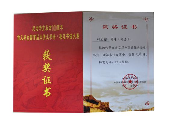 张志鹏同学获得优秀奖